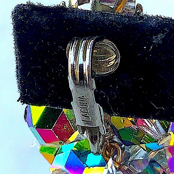 LAGUNA EARRINGS CLIP DANGLES 2 1/4IN VINTAGE SMOKE AURORA BOREALIS CRYSTAL CLUST - Picture 9 of 9